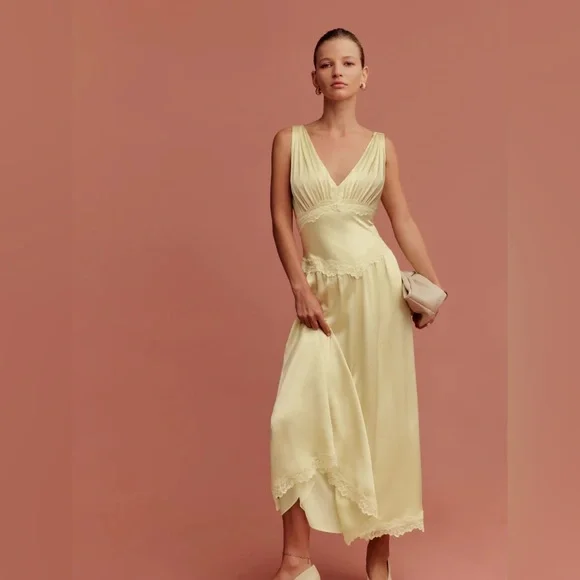 REFORMATION Stasia Silk Dress In Blonde Size 8 - Picture 1 of 6